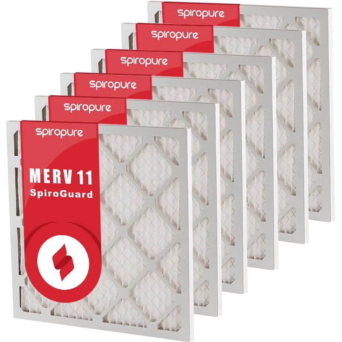 SpiroPure 17.38x17.38x1  11 Pleated Filter Air Filters - Made in  (6 Pack)
