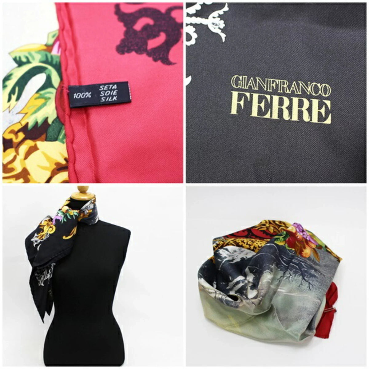Pre-Owned Gianfranco Ferré Silk Scarf Stole Red x Black Multicolor   Ladies (Good)
