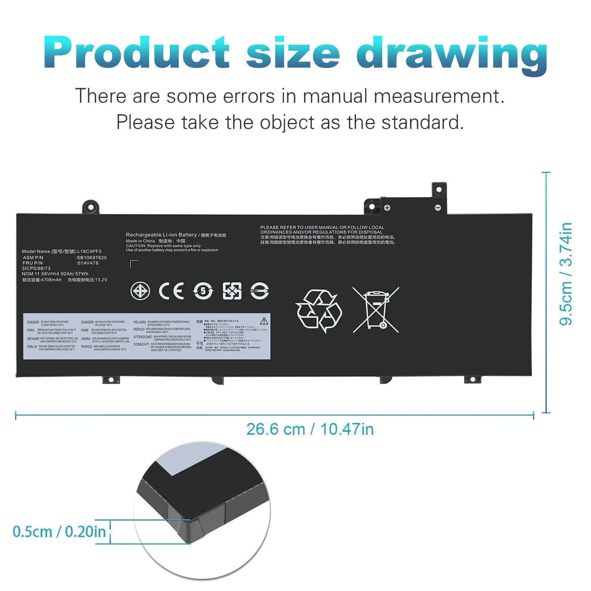 57Wh L17M3P72 Battery For Lenovo ThinkPad T480S 01AV478 SB10K97620 01AV479
