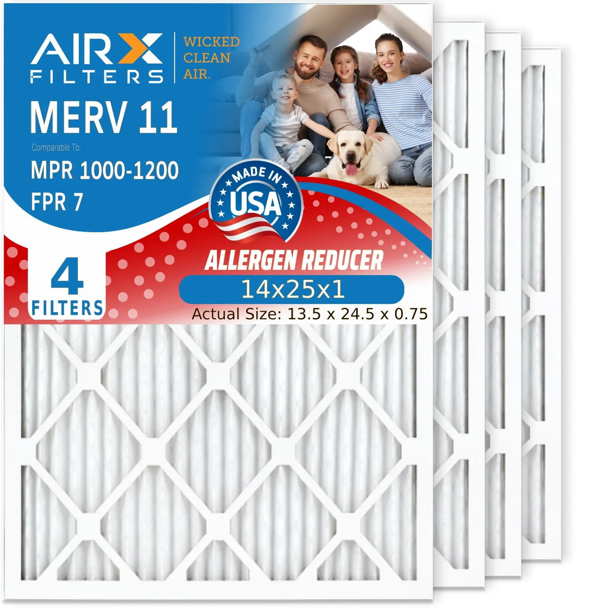 14x25x1 Air Filter  11 Comparable to  1000,  1200 &  7 Electrostatic Pleated Air Conditioner Filter 4 Pack  Premium  Made 14x25x1 Furnace Filters by     .