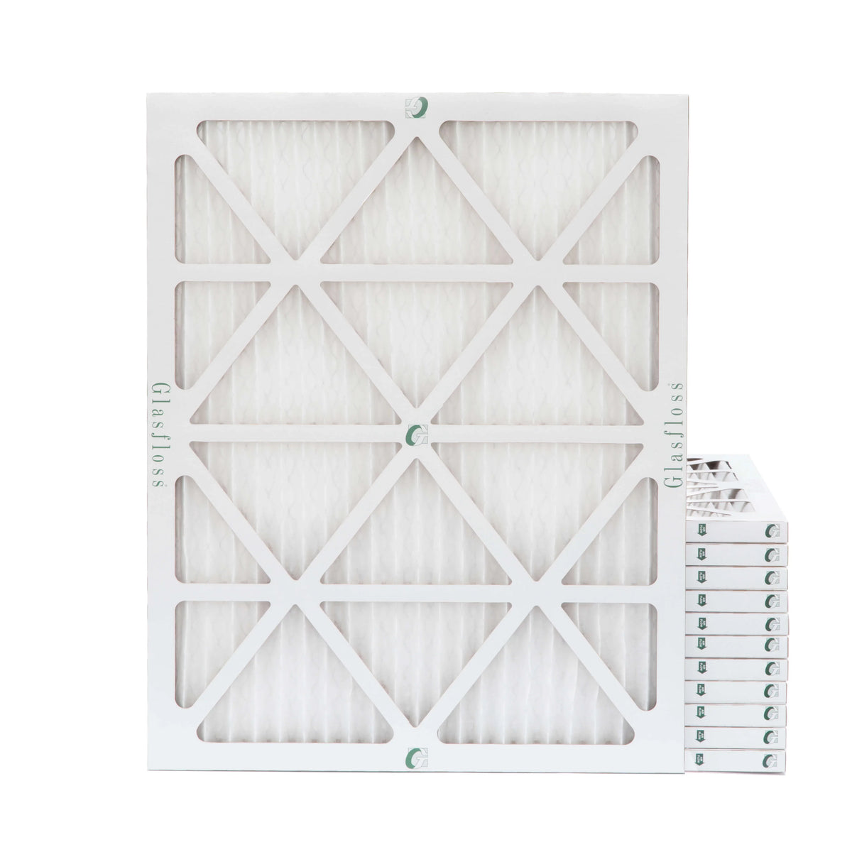 12 Pack of 14x20x1  10 Pleated Air Filters by Glasfloss. Actual Size: 13-1/2 x 19-1/2 x 7/8