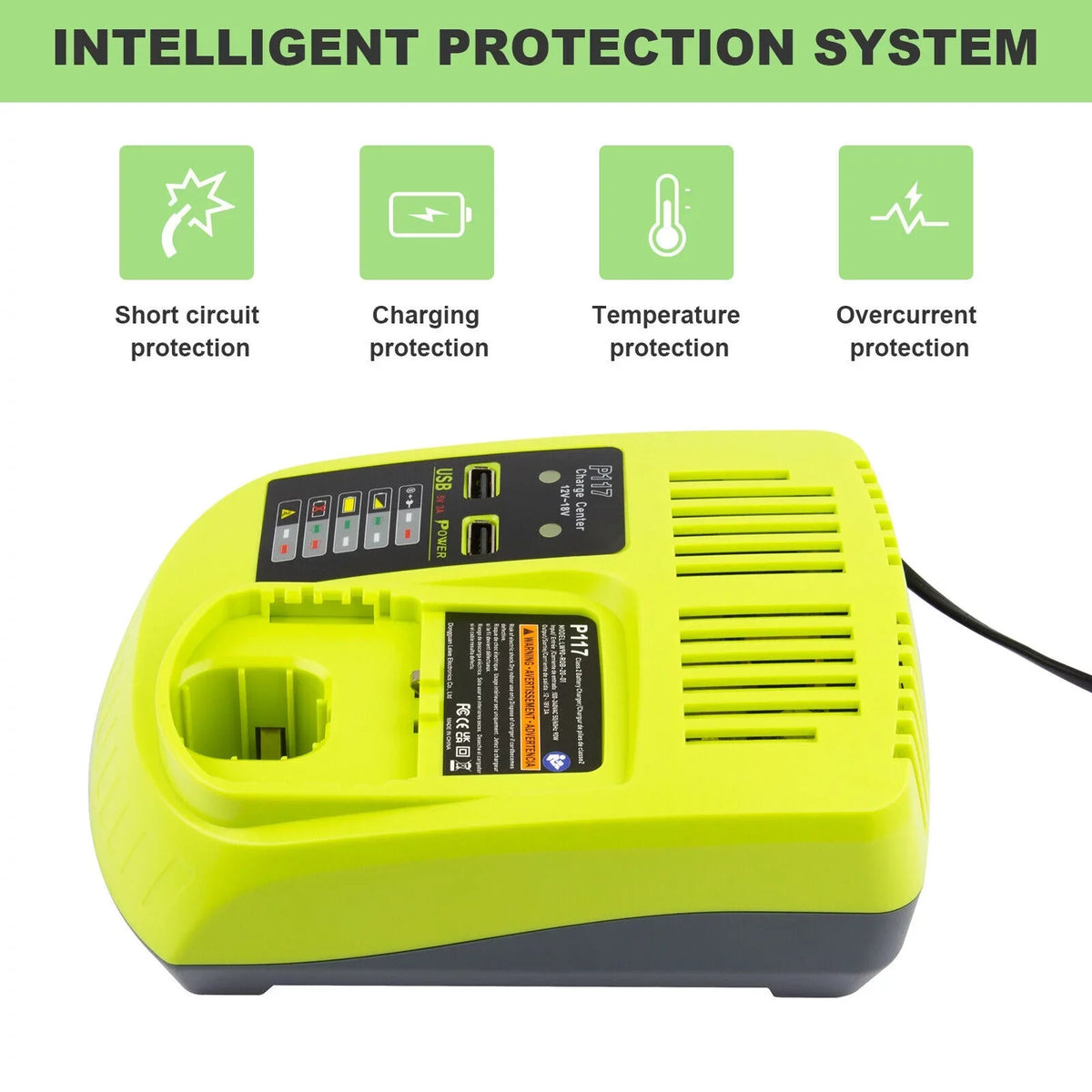P117 Battery Charger For  18V High Capacity 18Volt Lithium-Ion P108 P106