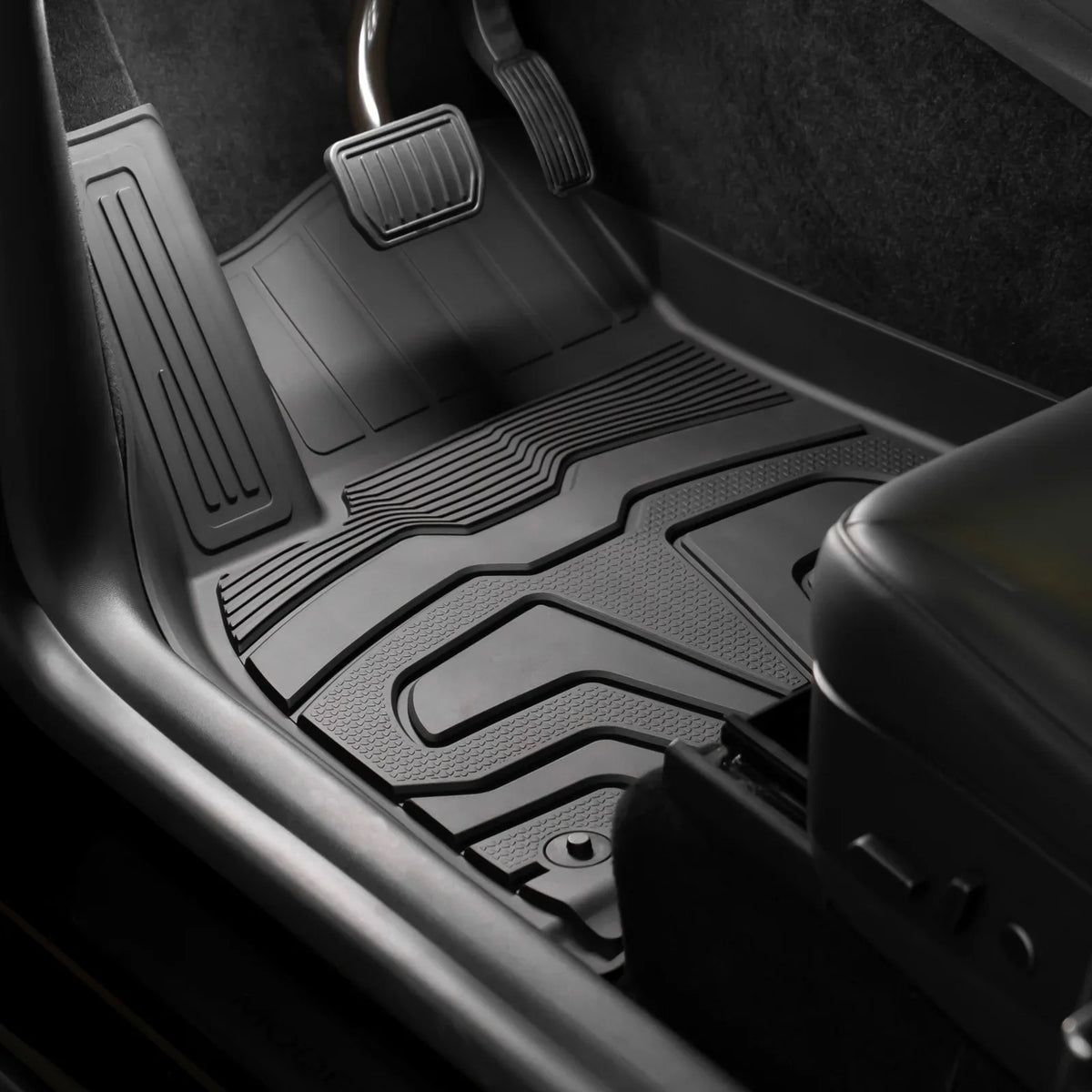 Ikon Motorsports 3D  Floor Mats + Trunk Mat Compatible with 2020-2023 Tesla Model Y, All Weather Floor Liners, Front & 2nd Row Full Set Custom Protection Heavy Duty Rear Tray Cargo Mats, Black
