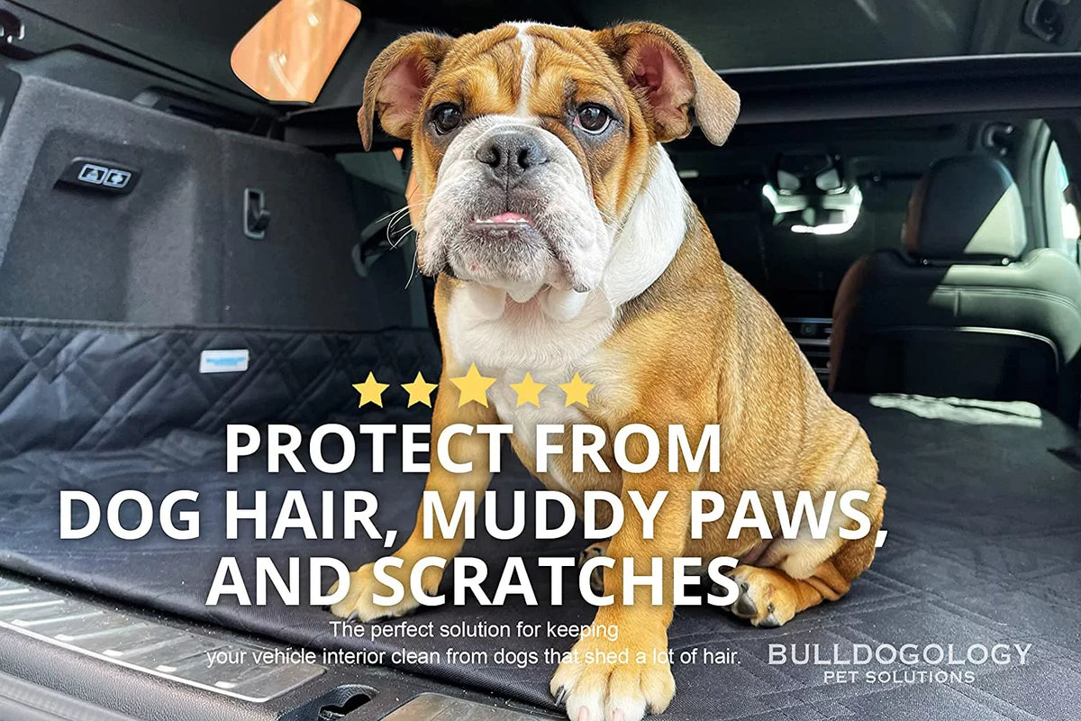 Bulldogology  Cargo Liner for Dogs - Heavy Duty Pet Trunk Cargo Cover - Dog Car Seat Cover Waterproof Nonslip - Dog Hair, Muddy Paws, Scratches Cover Protector for Cars Vans SUVs (X-Large, Grey)