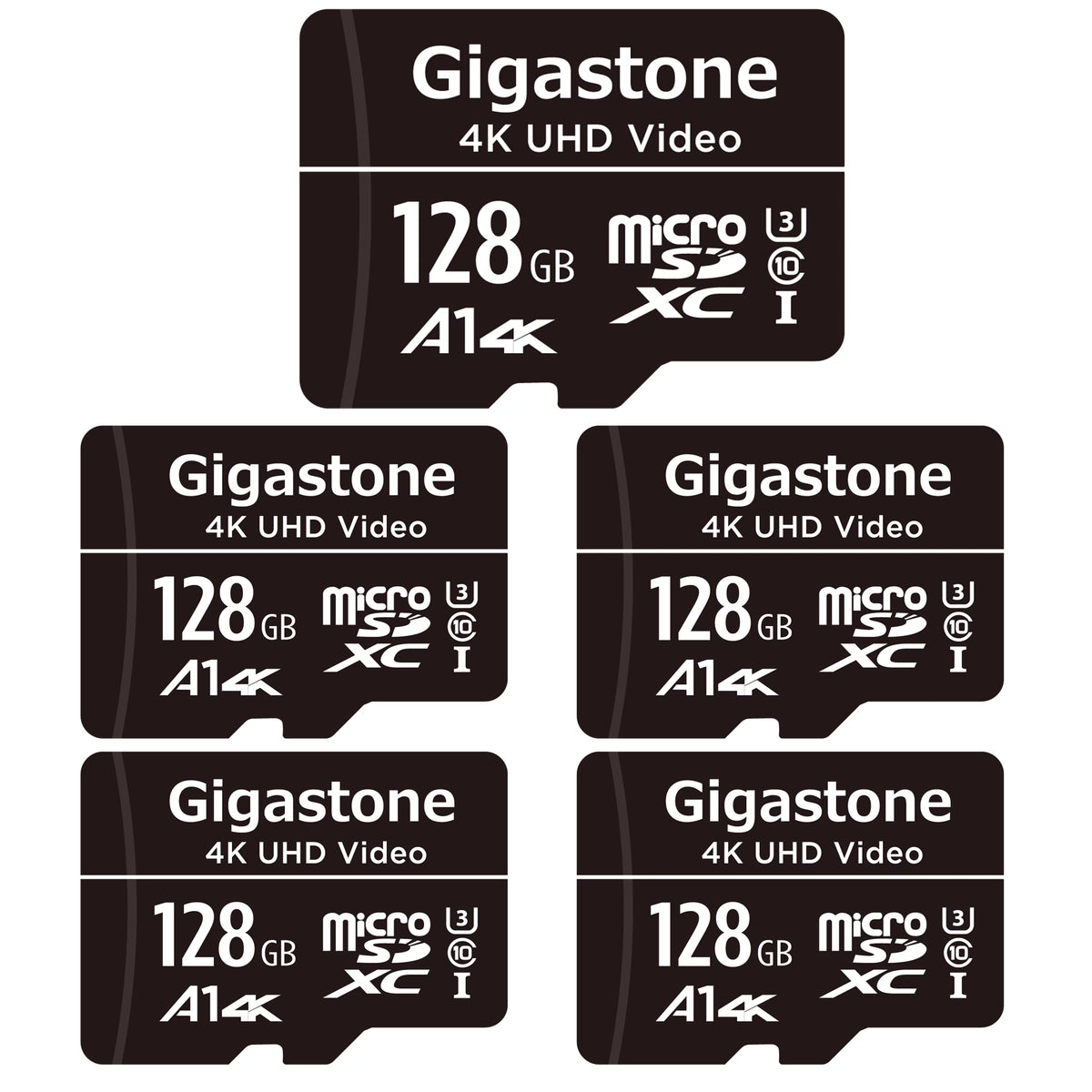 Gigastone 128GB Micro  Card, 4K  Video, A1 Class 10, Surveillance Security Cam Action Camera Drone Professional, Dash Cams, 5 Pack (5x128GB)