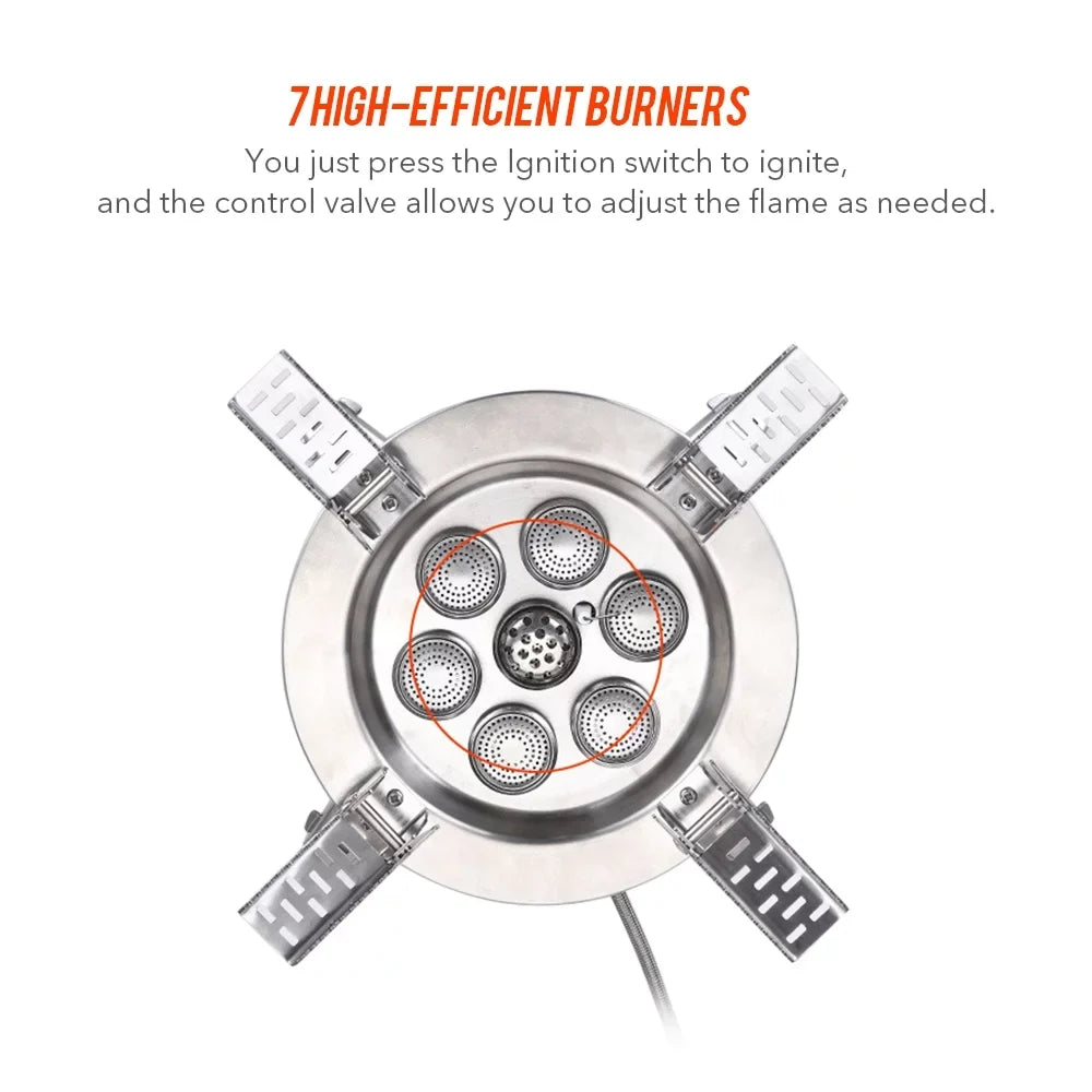 18000W High-power Camping Stove with Piezo Ignition Windproof Seven-core Gas Stove Foldable Backpacking Stove For Fishing Hiking Traveling