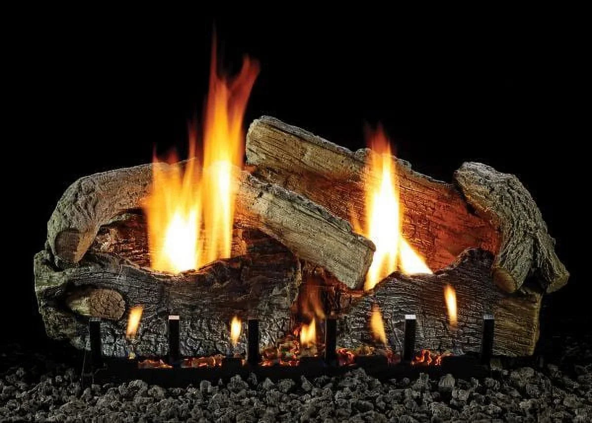 24" Stacked Aged Oak Logset with  /V Slope Glaze Burner,