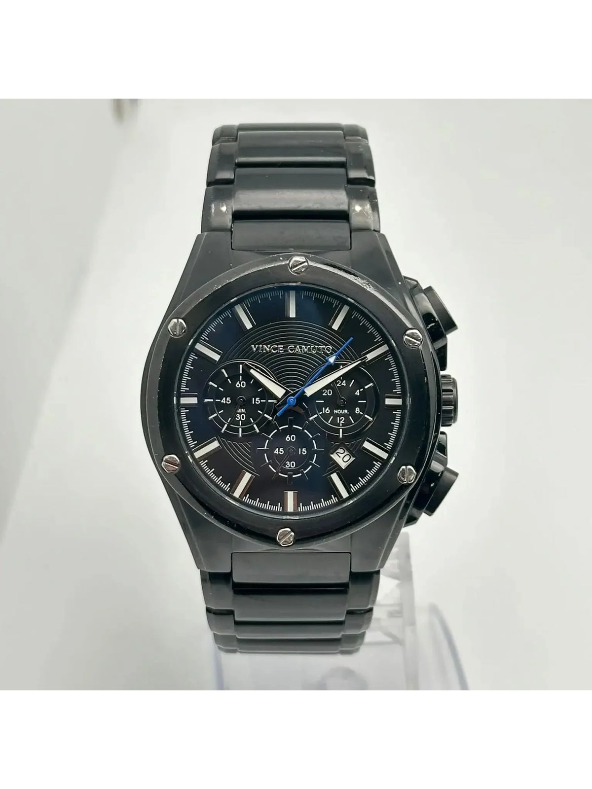 Pre-owned Vince Camuto 45mm Steel Black Dial Mens Quartz Watch /1065BK (Good)