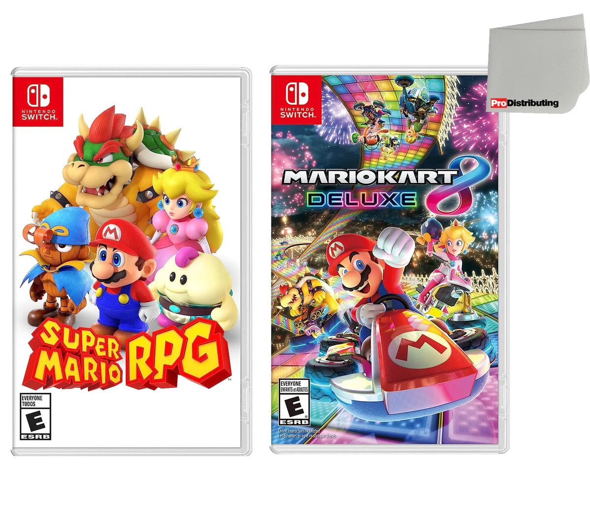 Super Mario  and Mario Kart 8 Two Game Bundle - Nintendo Switch with Screen Cleaning Cloth