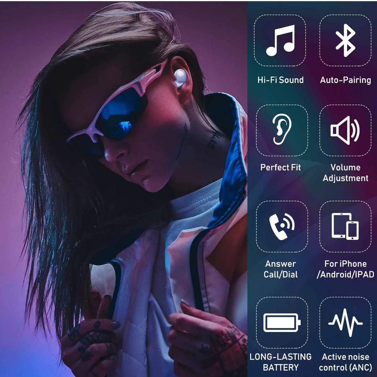 UrbanX Street Buds Pro True Bluetooth Wireless Earbuds For Plum Optimax 7.0 With Active Noise Cancelling (Wireless Charging Case Included) Purple