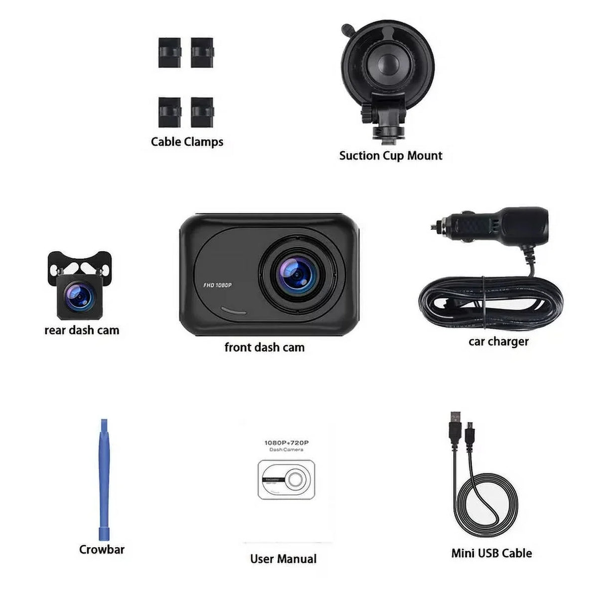 Dash Cam Front and Rear, 1080P Dash Camera, Dashcam with Night Vision, Car Camera with 2.45-inch  Display, Parking Mode, G-Sensor, Loop Recording,