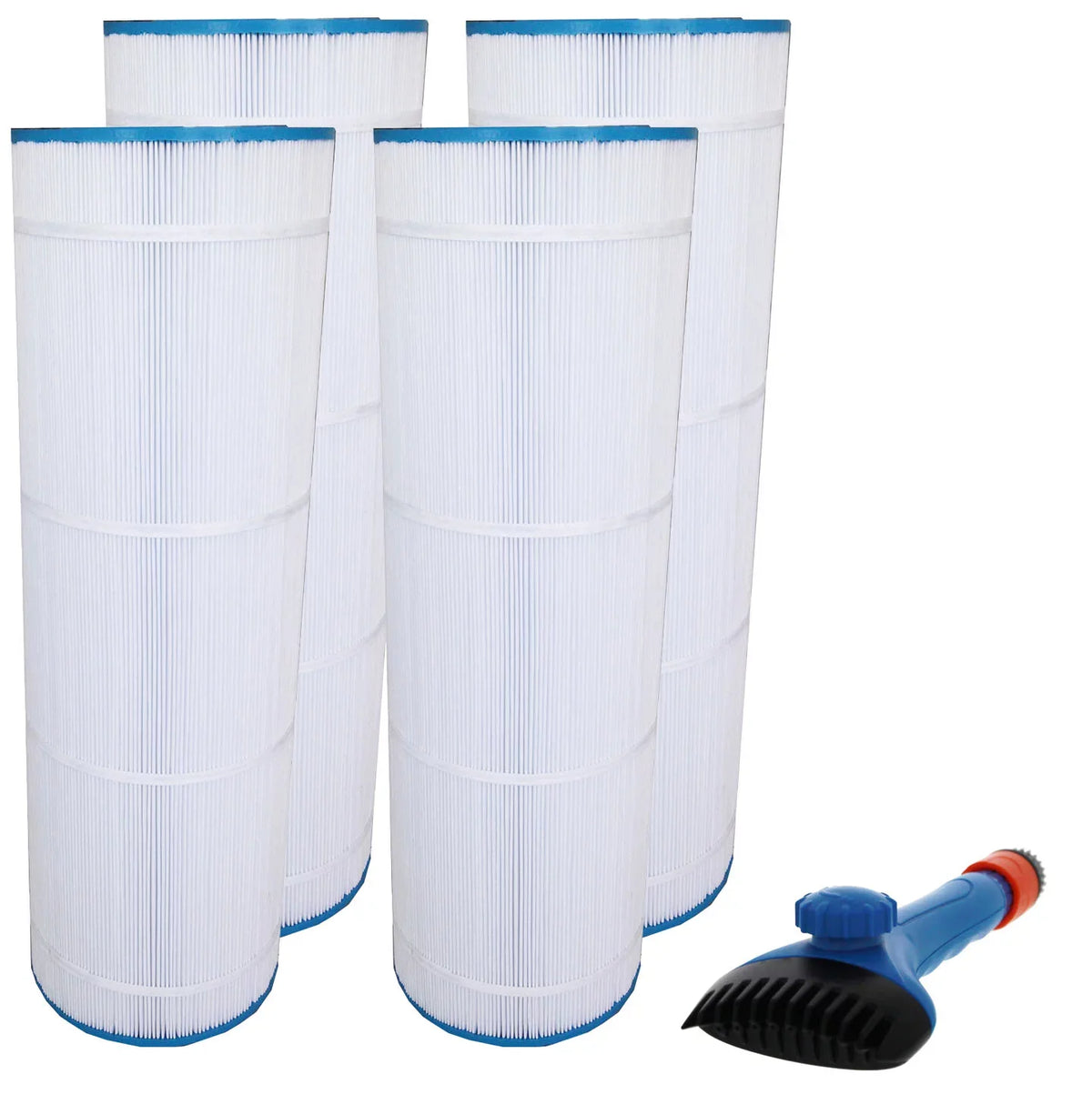 Tier1 Pool & Spa Filter Cartridge 4-pk with Tier1 Wand Brush Filter Cleaner | Replacement for Hayward CX1750RE, C1900RE, -1294, PA175 and More | 175 sq ft Pleated Fabric Filter Media