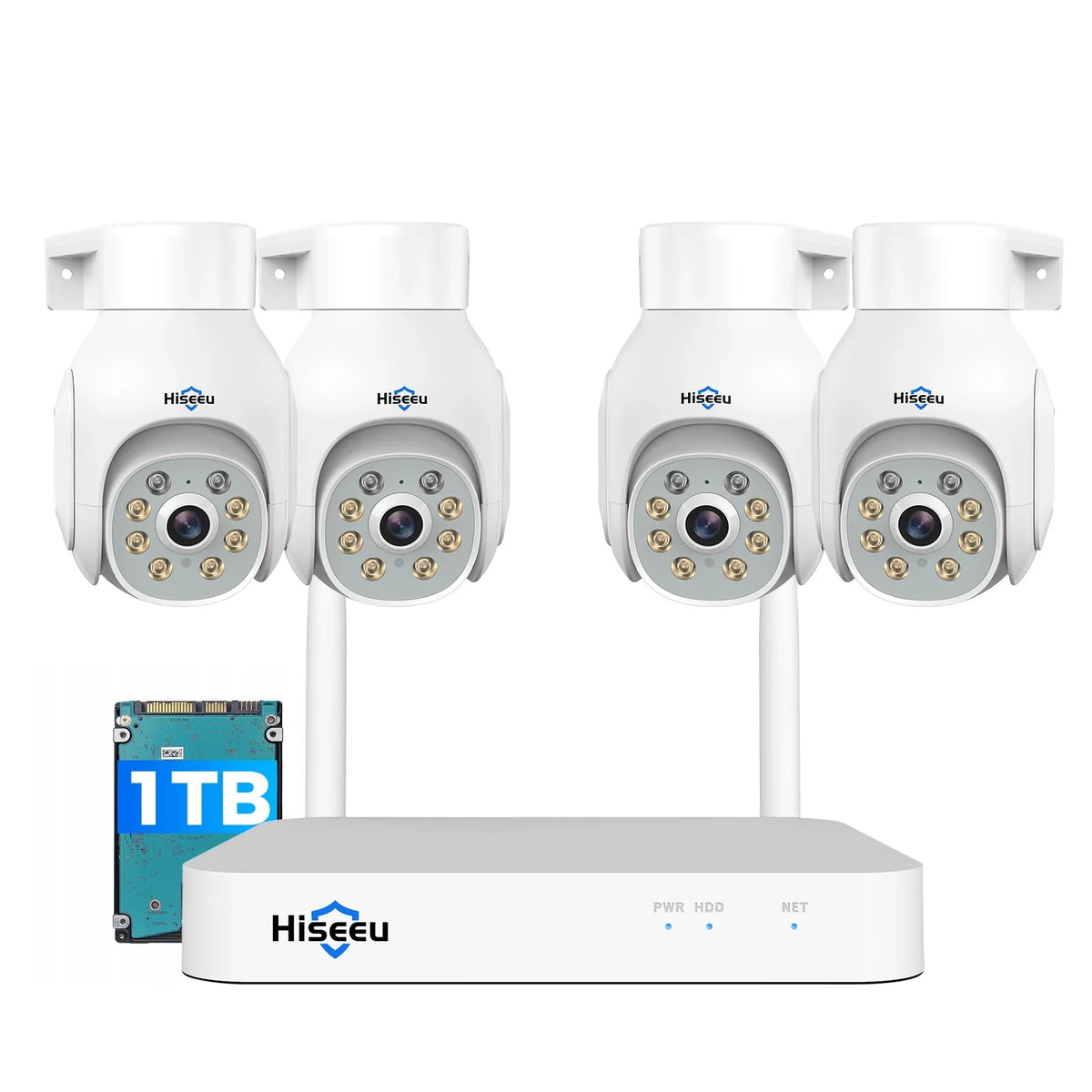 Hiseeu WiFi  Security Camera System,5MP,Expandable 10CH ,1TB Hard Drive,12V  Power Cords,IP66 Waterproof, Motion Alert, Plug&Play,24/7 Motion Record, Auto Track