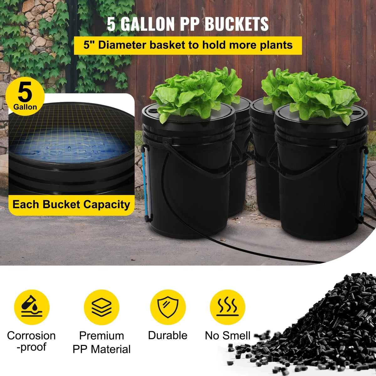 5 Gallon 4 Buckets  Hydroponic System Deep Water Culture Growing Bucket, Hydroponics Grow Kit with Pump