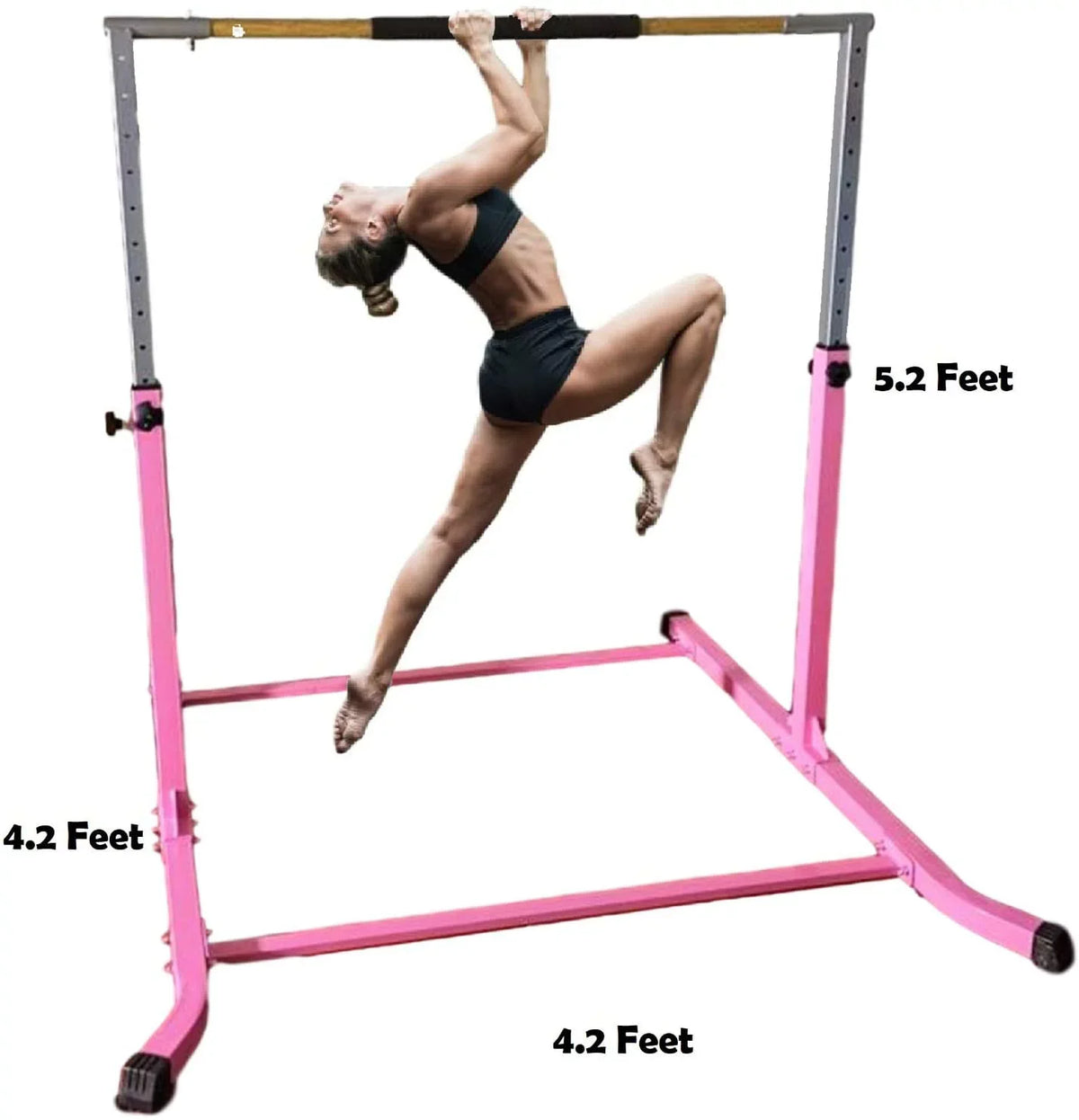 Pro-Gymnastics Expandable Gymnastics Kip Bar Horizontal Bar Junior Gymnastic Training High Bar Asymmetric Bar 13 Level Height Adjustable 3 to 5  Cushioned Bar & Curved Legs (Pink)