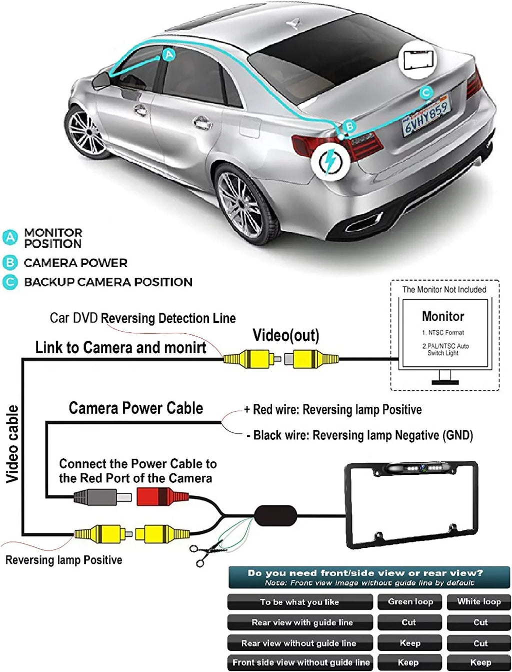 Backup Camera Rearview License Plate Frame for  KWV25BT -V25BT Black