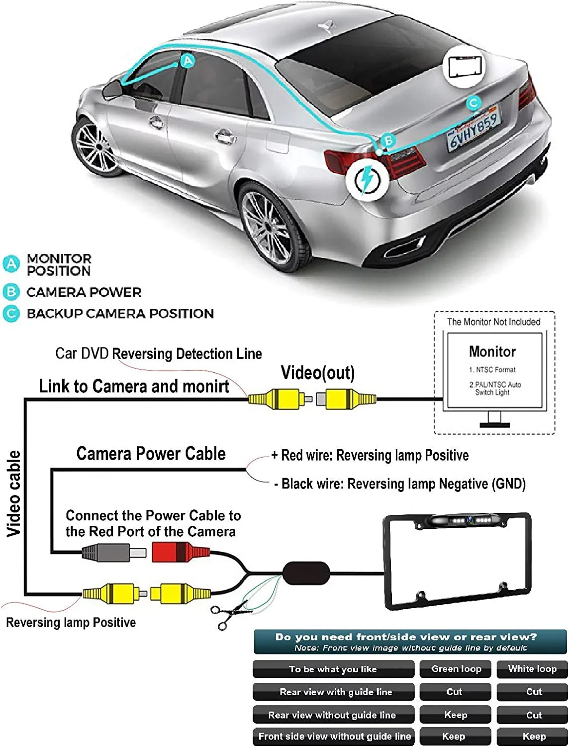Backup Camera Rearview License Plate Frame for  KWV25BT -V25BT Black
