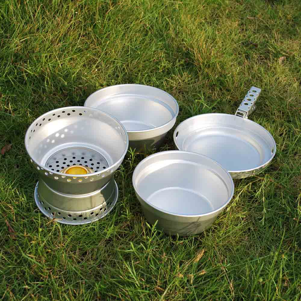 ammoon Cookware Set Portable Camping Stove Spirit with Stand Pot Pan and Gripper for Backpacking Hiking Picnic