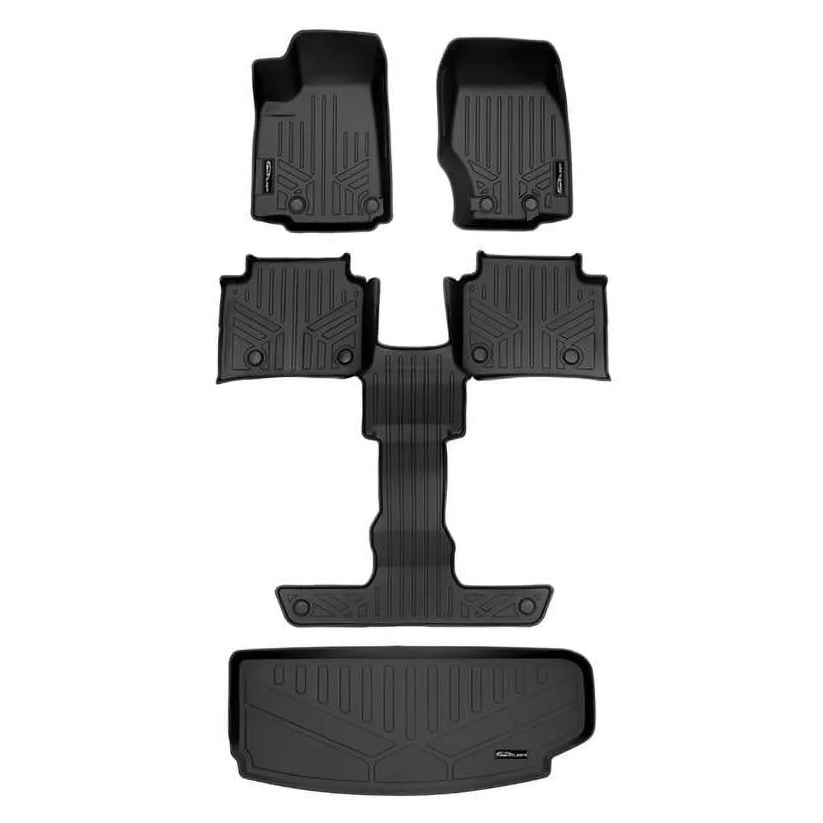 SA0568-B0570-E0568 All Weather Custom Fit Black 3 Row & Cargo Liner Behind the 3rd Row Floor Mat Liner Set for 2021-2023 Jeep Grand Cherokee L, Black