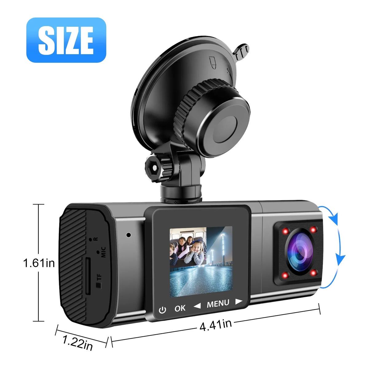 Dual Dash Cam,  1080P Dual Lens Front Insides Camera,  Car  Driving Recorder with Night Vision, 170° Wide Angle, Loop Recording, G-Sensor, Parking Mode - Black