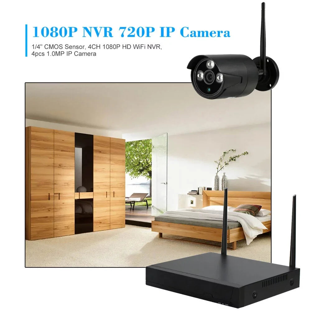Apexeon Webcam,Wireless WiFi 4CH 1080P Support P2P 1.0MP Wireless 1080P WiFi 1080P  WiFi Waterproof Outdoor  Camera P2P - Vision Motion   Kit 4pcs WiFi Waterproof Florbela