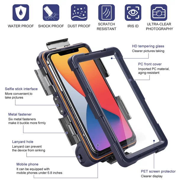UrbanX Professional [15m/50ft] Swimming Diving Surfing Snorkeling Photo Video Waterproof Protective Case Underwater Housing for  U19e And all Phones Up to 6.9 Inch  with Lanyard