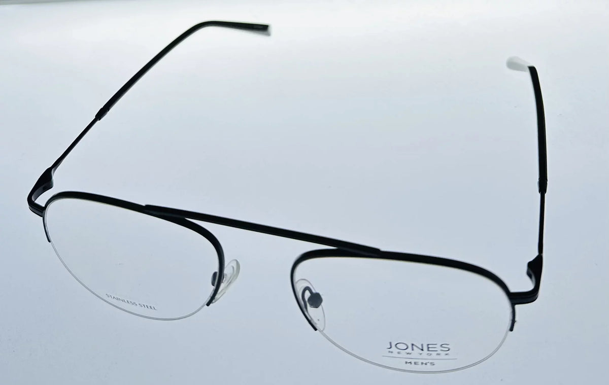 Jones New York Mens Matte Black Rimless Metal Eyewear Aviator Frame. J359. 53mm