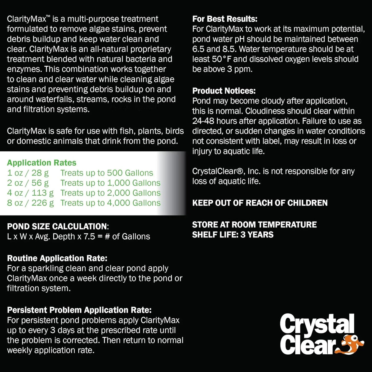 CrystalClear ClarityMax - Pond, Stream & Waterfall Treatment - 2.5 lbs