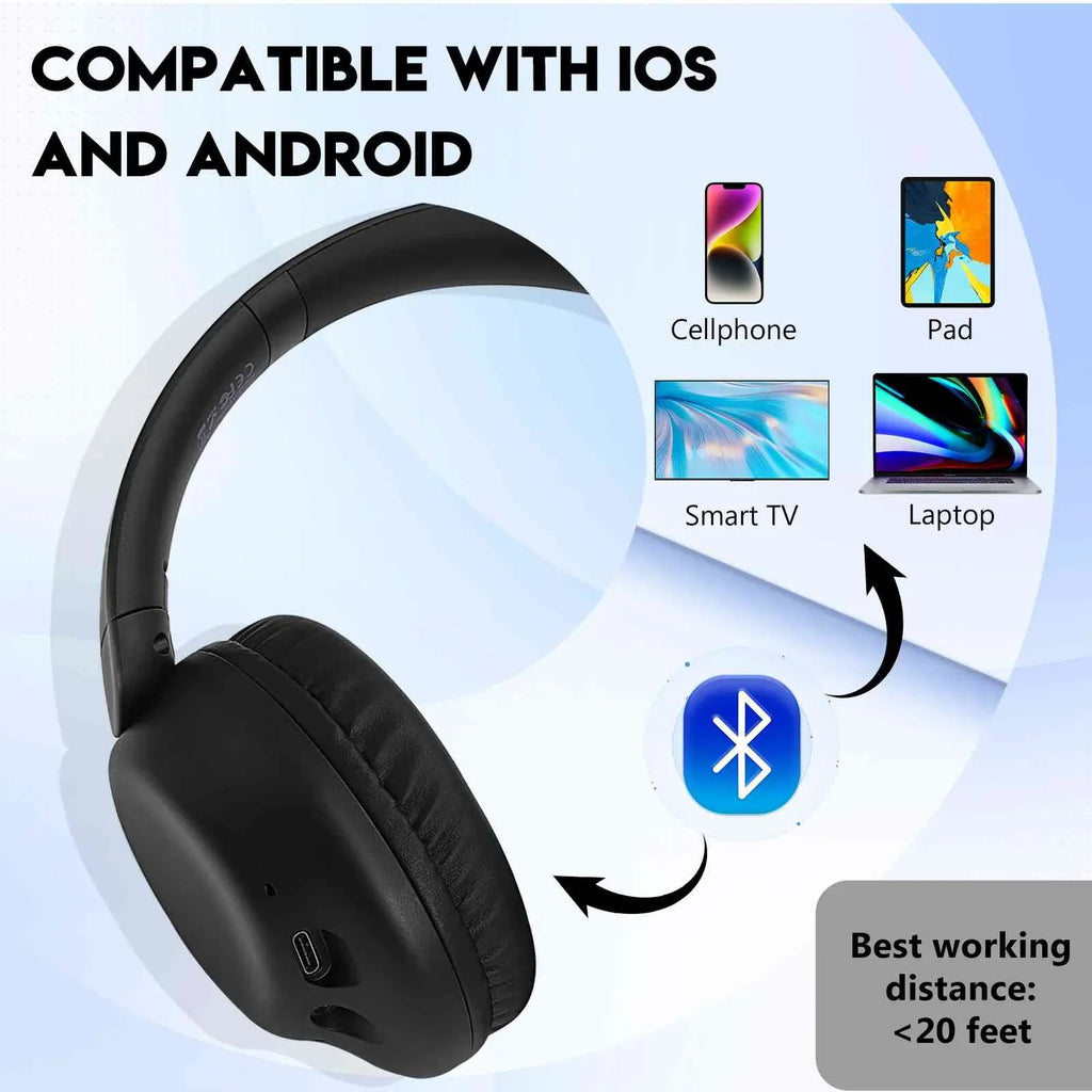 UrbanX Perfect Comfort 955  Overhead Wireless Bluetooth Headphones For Samsung Gear S3 classic  Noise-Cancelling, with – Black