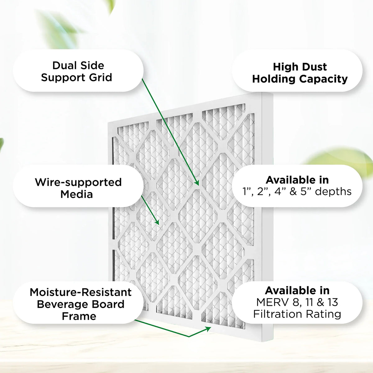 14x20x1  11,  1000 Pleated  Furnace 1" Air Filters by Pamlico. Quantity 6. Actual Size: 13-1/2 x 19-1/2 x 3/4