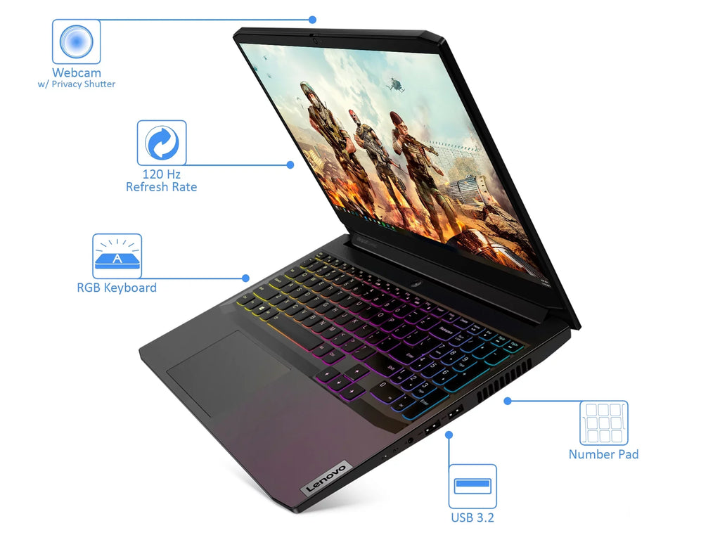 Lenovo IdeaPad 3i Gaming Laptop, 15.6" 120Hz  Display, Intel Core i7-11370H Upto 4.8GHz, 8GB , 256GB NVMe  + 1TB ,  GeForce  3050 Ti, , Windows 10 Home (82K10003US)