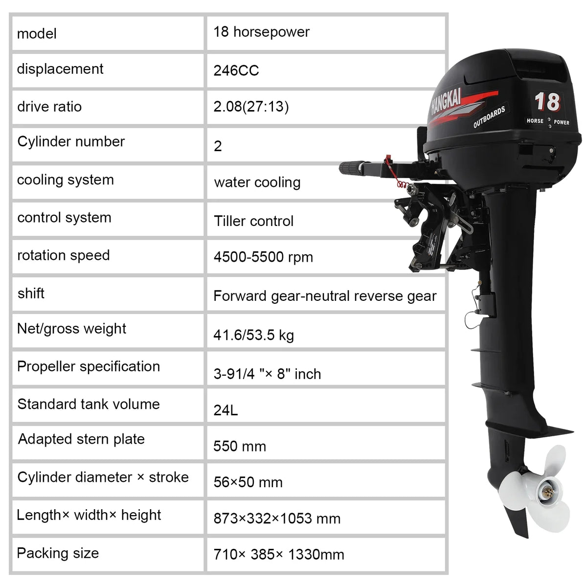 Wuzstar Outboard Motor, 2 Stroke 18  246cc Long Shaft Boat Engine Aluminum Alloy Fishing Boat Motor w/ Water Cooling System