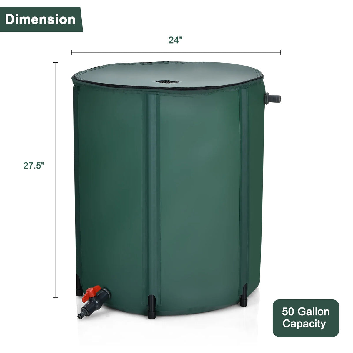 Rain Barrel Water Collector Collapsible Tank W/ Spigot Filter 53 Gallon