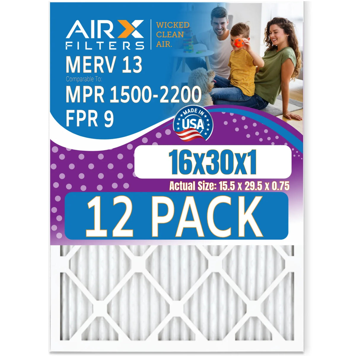 16x30x1 Air Filter  13 Rating, 12 Pack of Furnace Filters Comparable to  1500 - 2200 &  9 - Made in  by     .