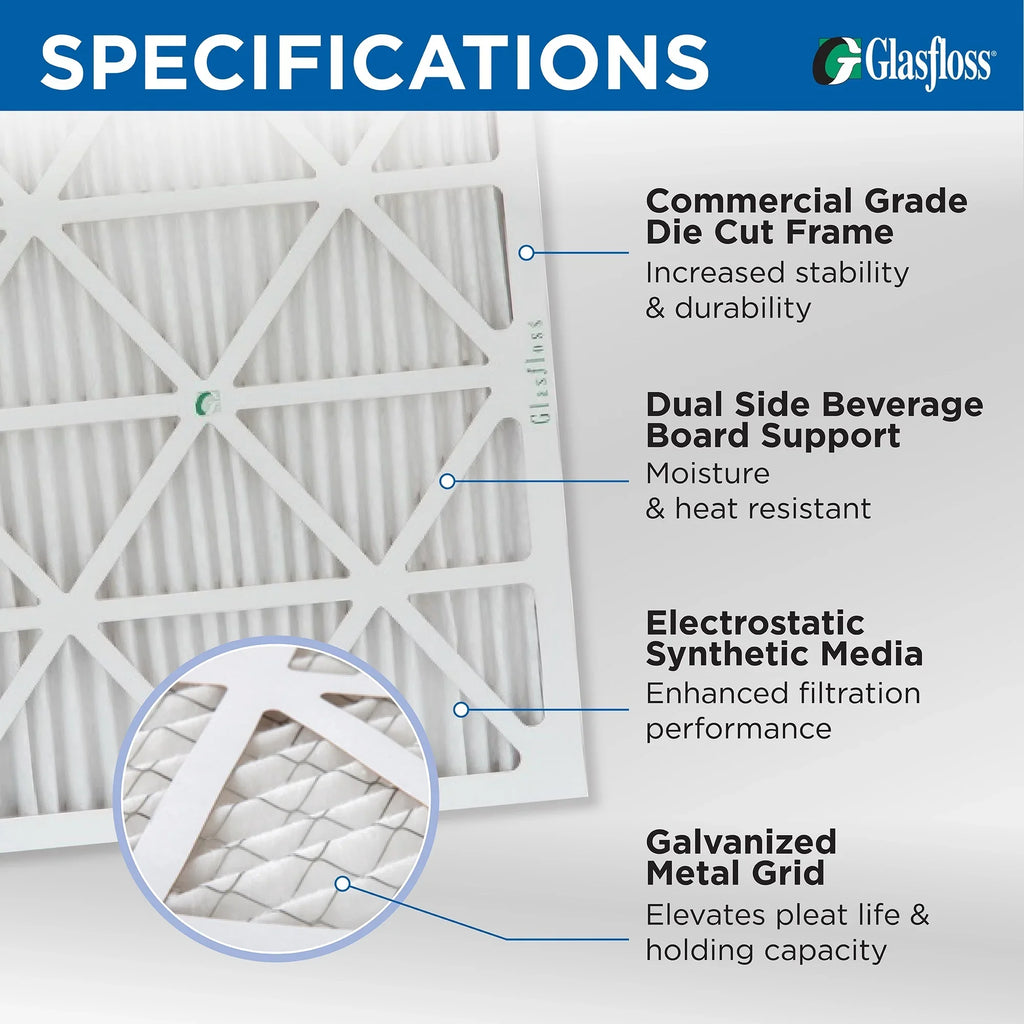 14x20x1  10 Pleated  Air Filters by Glasfloss. ( Quantity 5 ) Exact Size: 13-1/2 x 19-1/2 x 7/8
