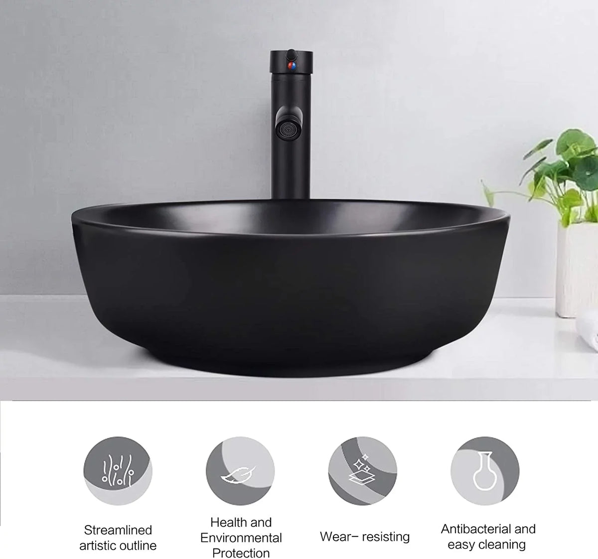 Artistic Porcelain Ceramic Vessel Sink Basin Washing Bowl Set Cabinet Countertop Sink with Chrome Faucet Pop-up Drain and Water Pipe Lavatory