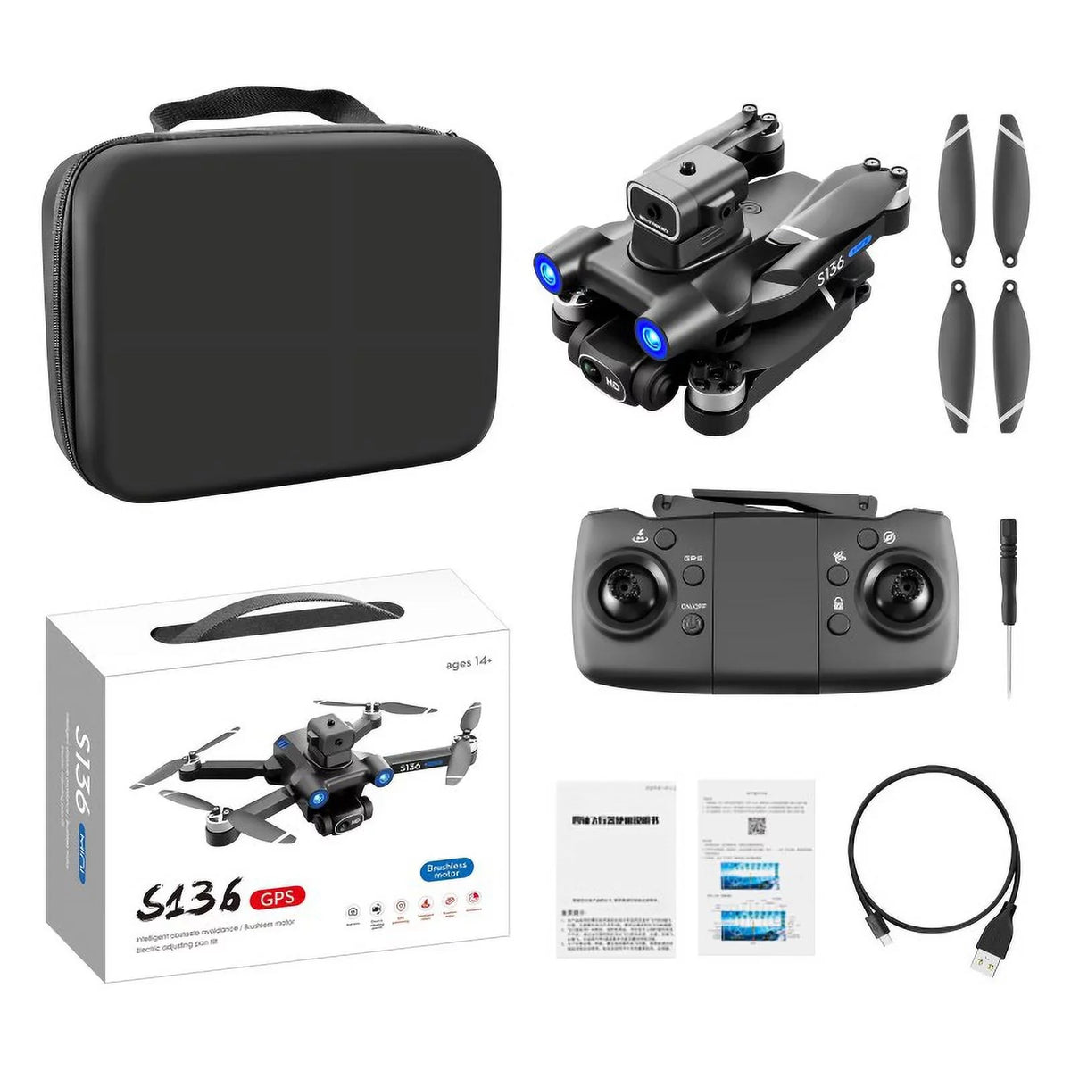 S136 remote control brushless   to avoid obstacles in all directions, and high-definition 4K electric adjustment camera to take aerial photos of aircraft