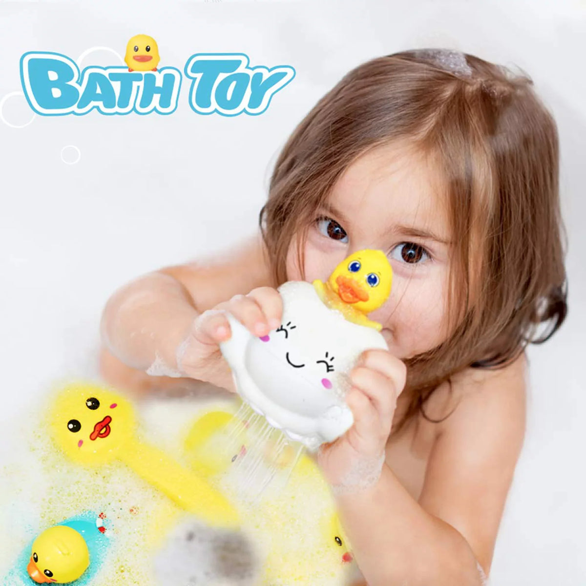 Fun Little Toys 9 Pcs Baby Bath Toys, Duck Spray Water Toy, Bath Squirters, Bath Boat, Fishing Net, Bathtub Toys for Kids, Best Gifts for Kids