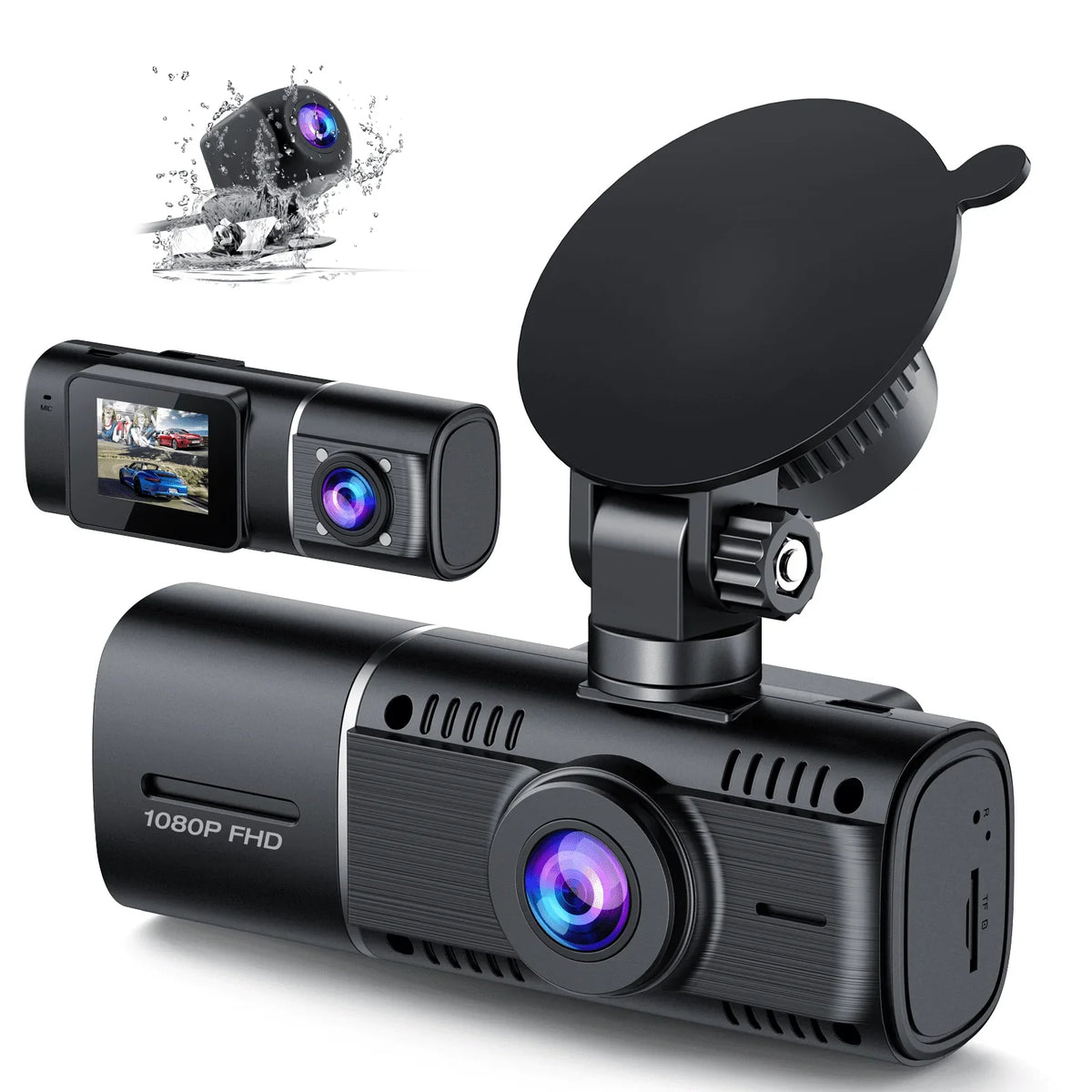 3 Channel Car Camera Dash Cam Front and Rear Inside with  Night Vision 1080P Dash Camera Three Way Triple Parking Monitor Motion Detection Accident Lock