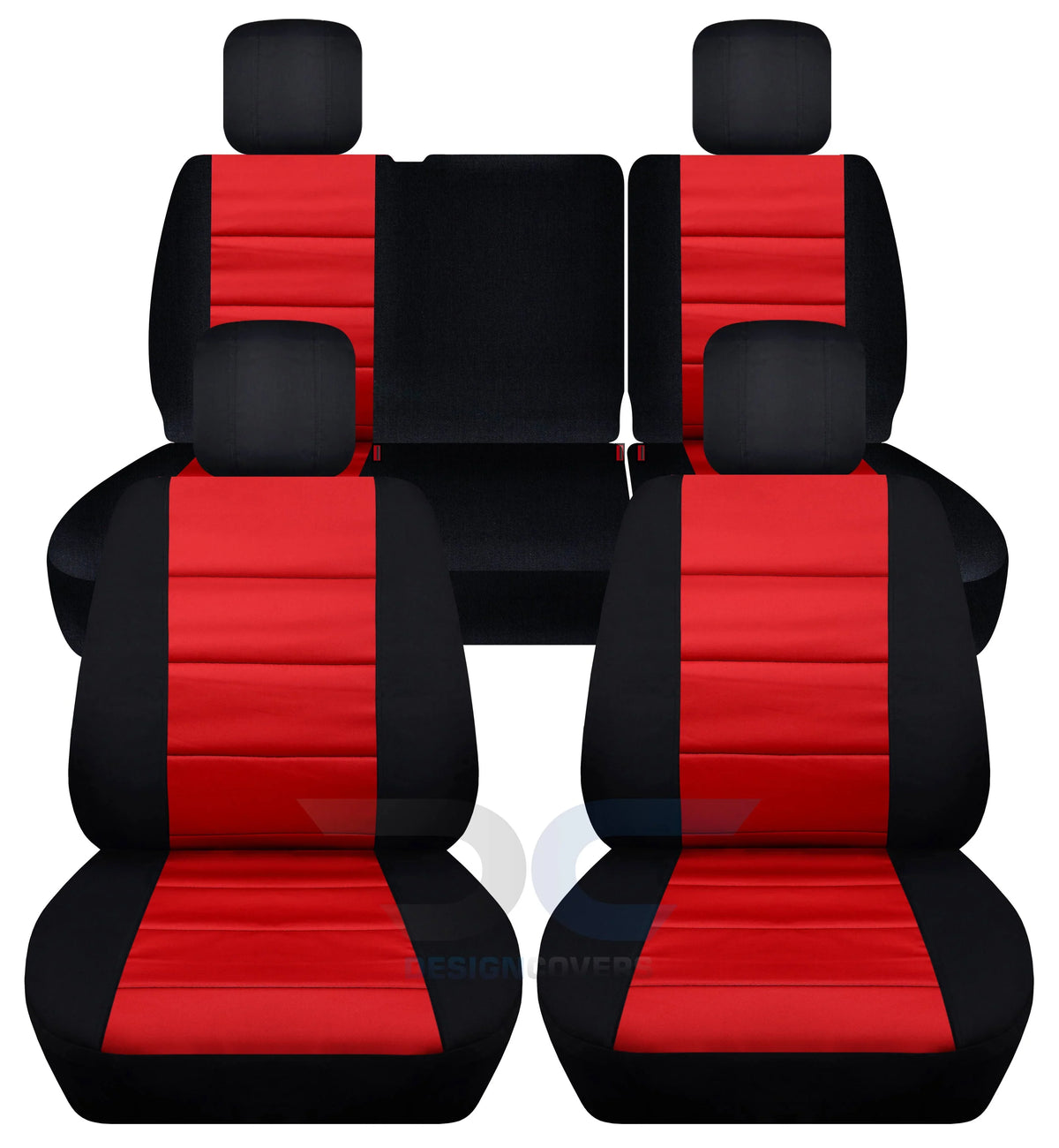 T259-Designcovers Fits 2011-2012 Jeep Wrangler  4-Door Cotton Seat Covers:Black and Red - Front & Rear Split Bench