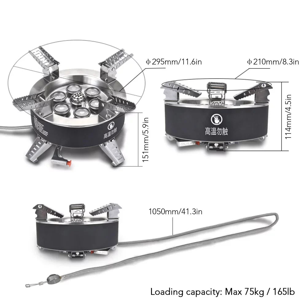 18000W High-power Camping Stove with Piezo Ignition Windproof Seven-core Gas Stove Foldable Backpacking Stove For Fishing Hiking Traveling