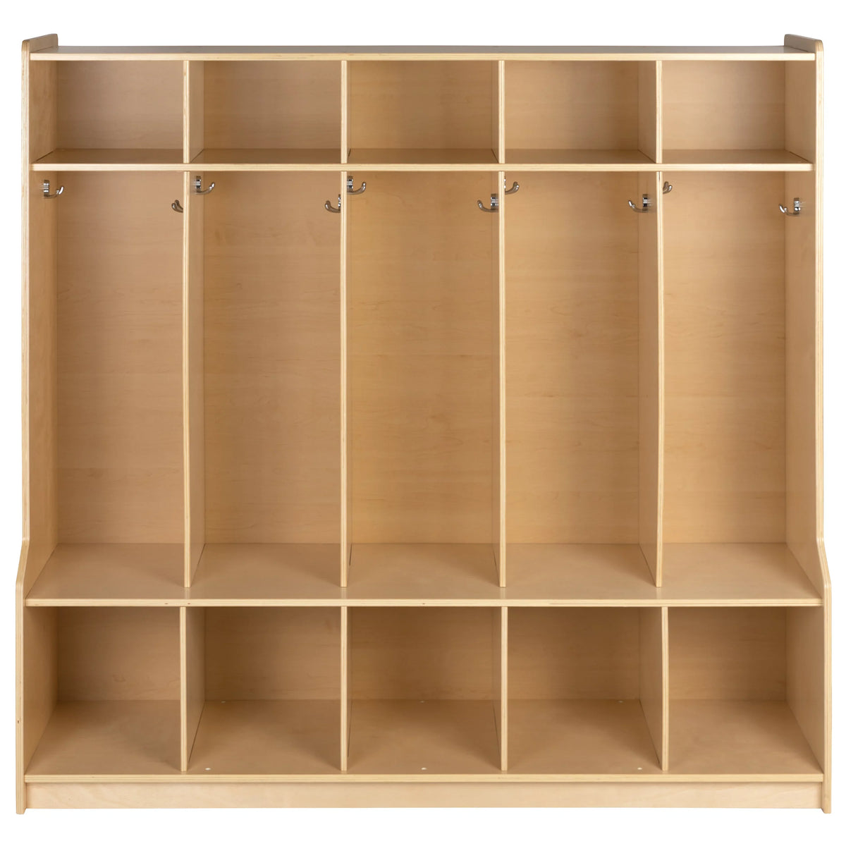 Emma + Oliver Wood 5 Section School Coat Locker with Bench, Cubbies and Storage Organizer Hook