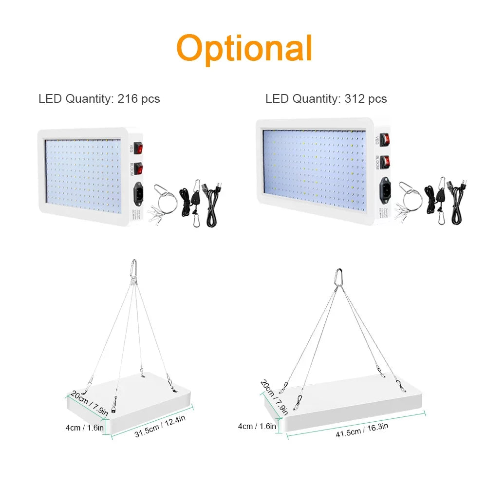 2000W  Grow Light for Indoor Plants 312 LEDs Full Spectrum Veg and Bloom Dual Switch IP65 Waterproof Hanging Plant Growing Lamps for Seedlings Flowers Greenhouse
