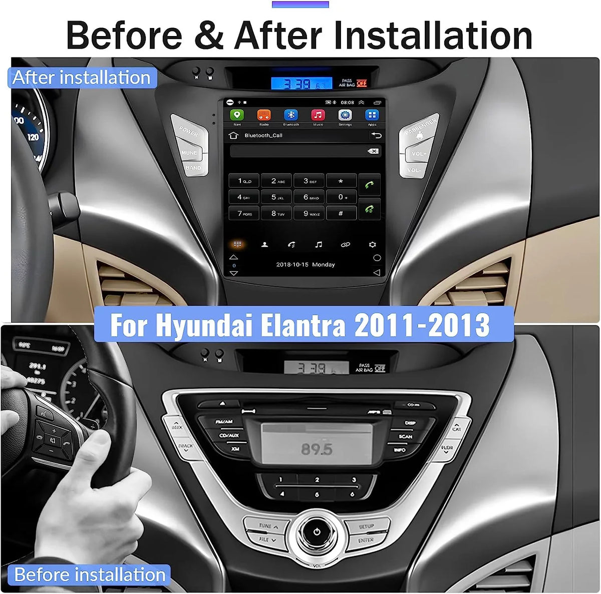 Podofo 2G+64G for Hyundai Elantra 2011 2012 2013 Android 9.7'' Touchscreen Car Stereo Radio Bluetooth  Mirror Link   , with Backup Camera