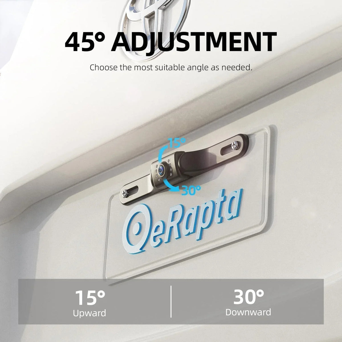 eRapta Backup Camera Rear View License Plate, 45° Adjustment Bracket with 149° Perfect Angle, Night Vision, IP69K Lever