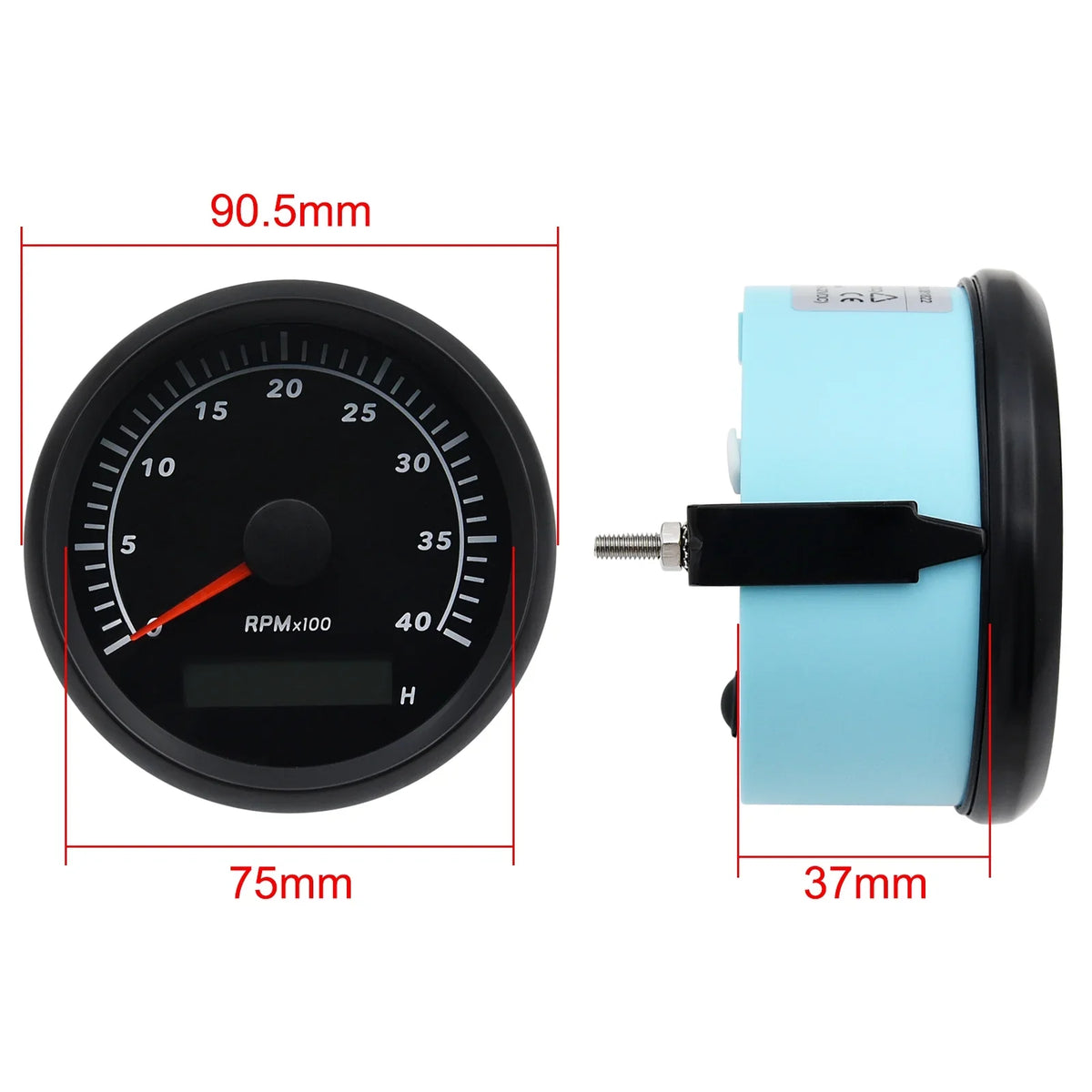 Geloo Marine Tachometer Hour Meter Waterproof Tachometer Gauge 0-4000RPM 85mm for Car Boat Truck