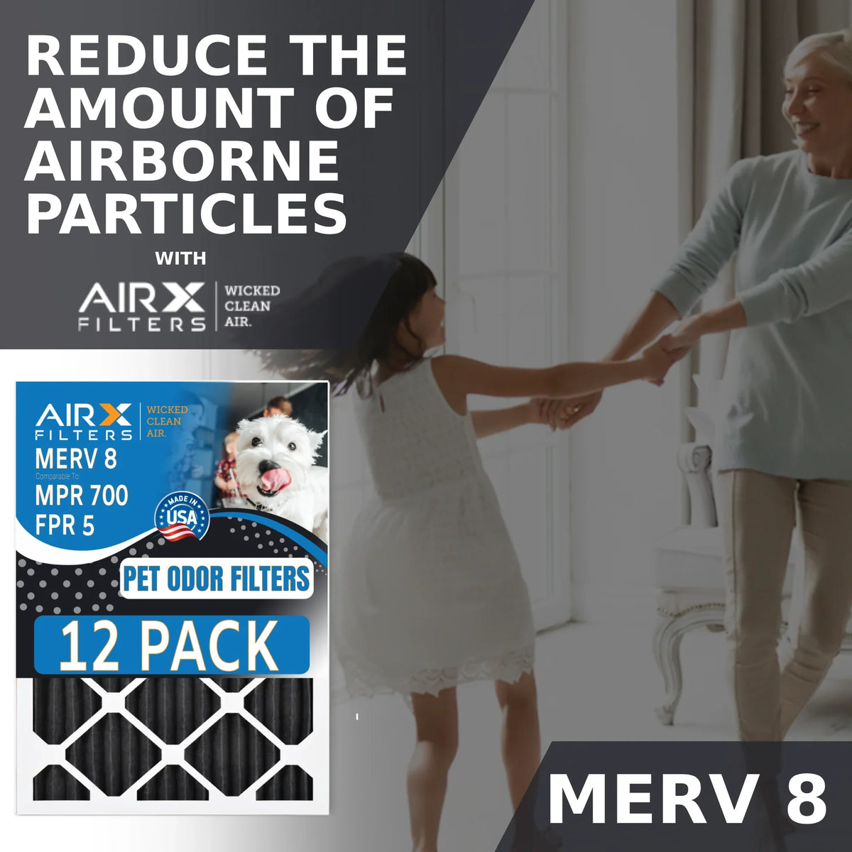25x25x1 Air Filter  8 Rating, 12 Pack of Furnace Filters Comparable to  700,  5, Pet Odor Retention Filters - Made in  by     .