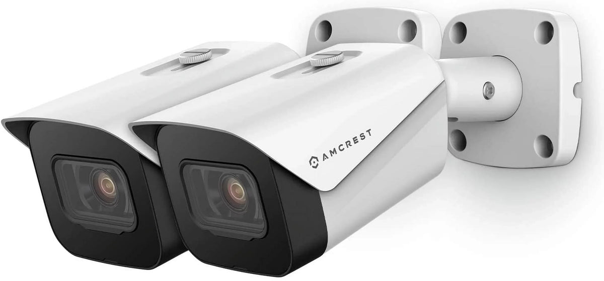 2-Pack Amcrest UltraHD 4K (8MP) Bullet   Camera, 3840x2160, 131ft NightVision, 2.8mm Lens, IP67 Weatherproof, MicroSD Recording, White (2PACK-IP8M-2496EW)