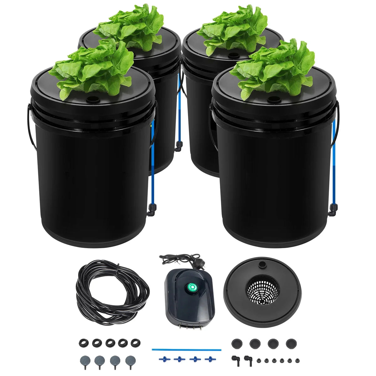 5 Gallon 4 Buckets  Hydroponic System Deep Water Culture Growing Bucket, Hydroponics Grow Kit with Pump