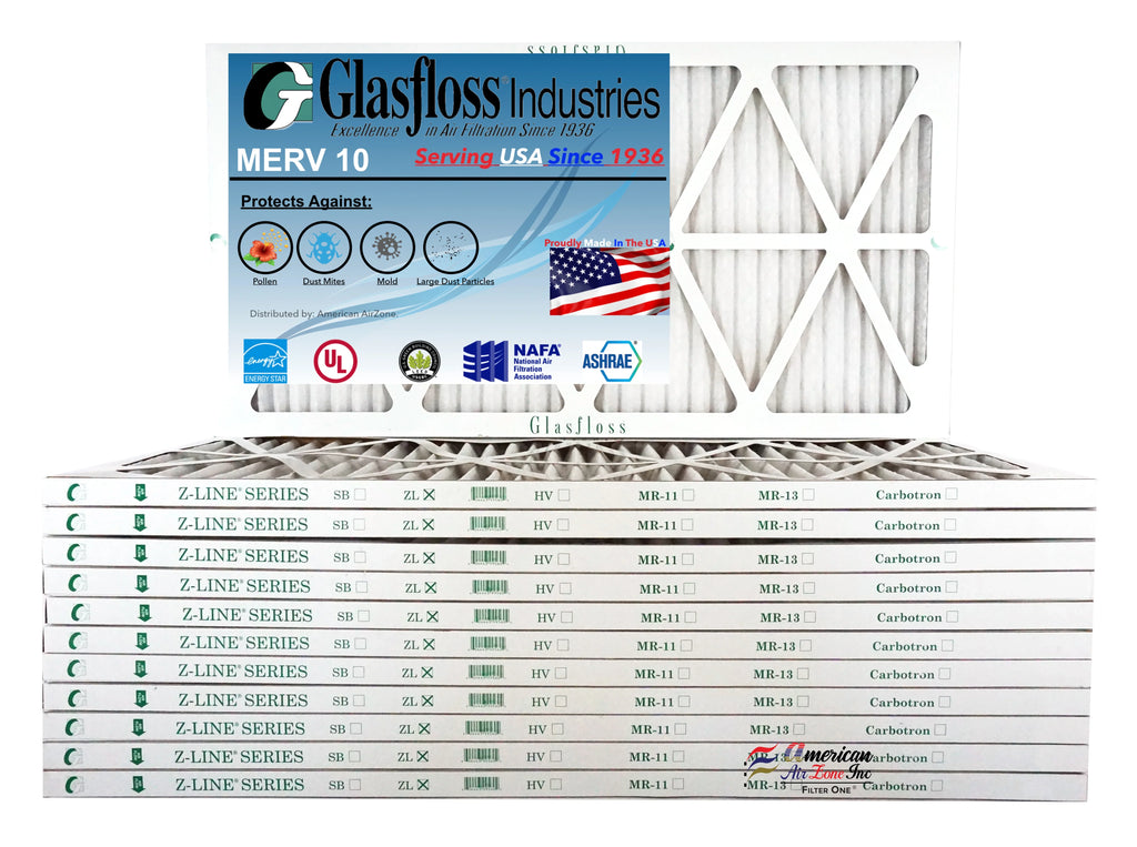 Glasfloss 20x30x1 -  10 -Qty:12 - Furnace Air Filter - Made in  (Actual Size: 19.5 x 29.5x7/8 inch)